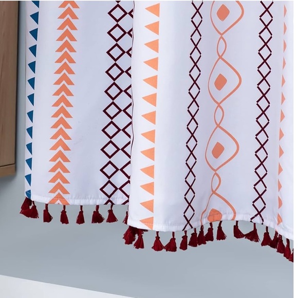 Refrze Boho Window Curtains Semi-Blackout Geometric With Tassels 2 Panels - Picture 6 of 7